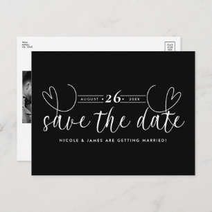 Modern Heart Black & White Chic Save the Date Announcement Postcard