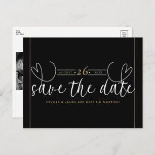 Modern Heart Black White Chic Save the Date Announcement Postcard