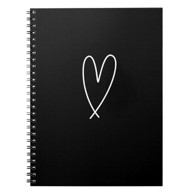 Modern Heart Black & White Minimal Wedding Notebook (Front)