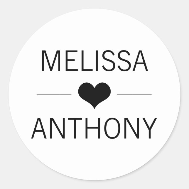 Modern Heart Black White Wedding Monogram Seals (Front)