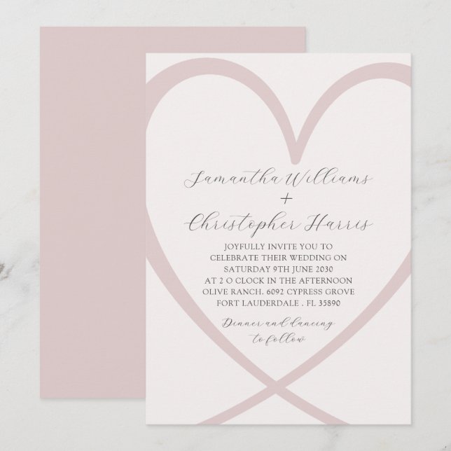 Modern Heart Blush Pink Wedding Invitation (Front/Back)
