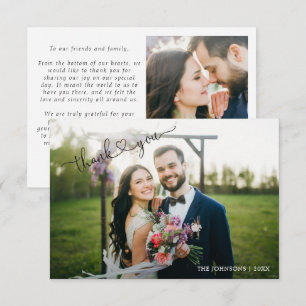 Modern Heart Calligraphy 2 Photo Wedding Thank You