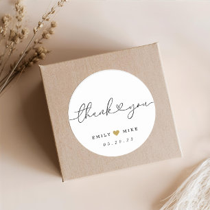 Modern Heart Calligraphy Wedding Thank You Classic Round Sticker