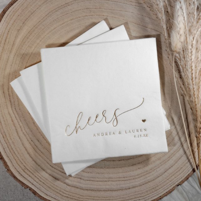 Modern Heart Cheers Wedding Foil Napkins (Custom Wedding Napkins - Cheers personalized & foil stamped)
