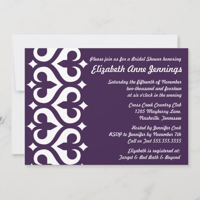 Modern Heart Fleur de Lis Bridal Shower Invitation (Front)