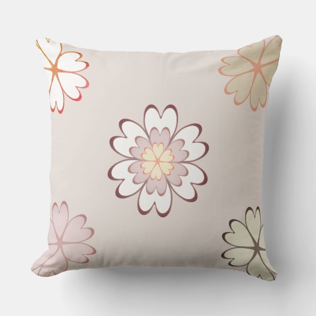 Modern Heart Flowers on Light Beige Cushion (Front)