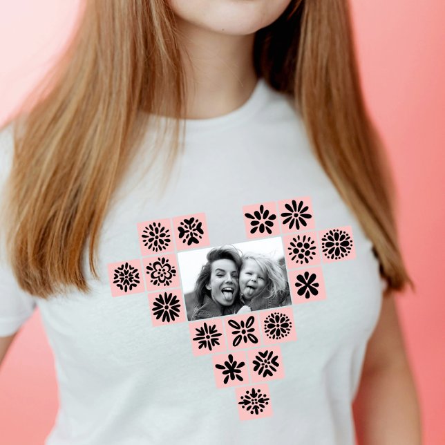 Modern Heart Flowers Photo Mother's Day Gift T-Shirt (Creator Uploaded)