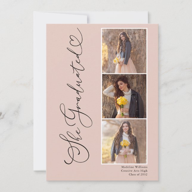 Modern Heart Four Photo Graduation Party Invitation (Front)