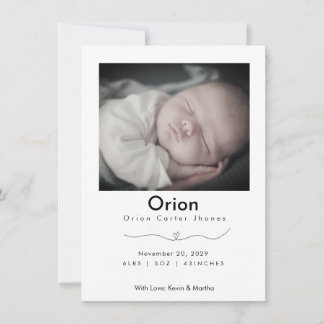 Modern Heart Glyph Newborn Photo Announcement