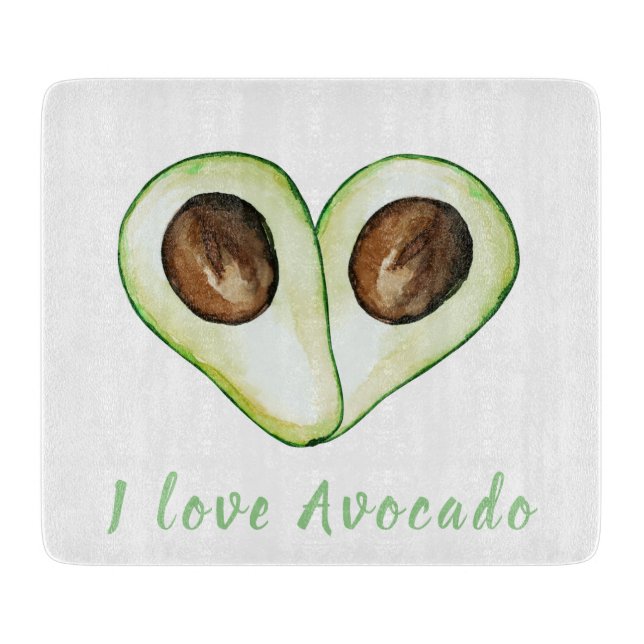Modern Heart Green I Love Avocado Quote Cutting Board (Front)
