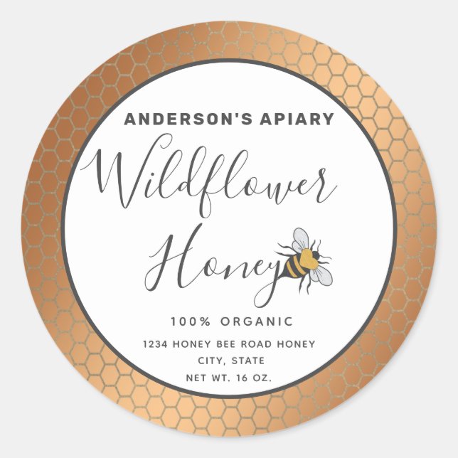  Modern heart honey bee honey jar  Classic Round Sticker (Front)