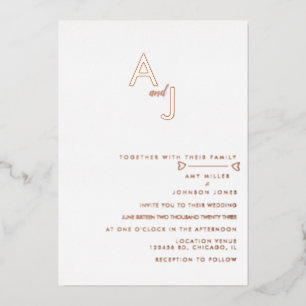 Modern Heart Line Wedding Pressed Foil Invitation