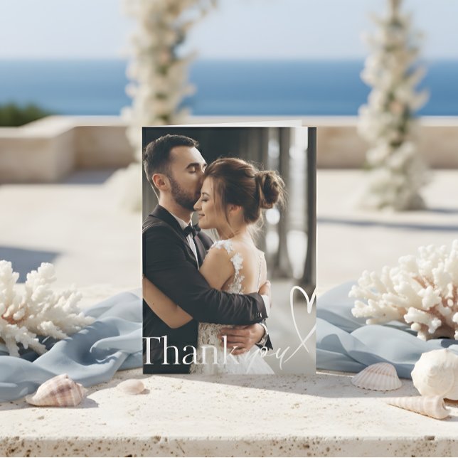Modern Heart Minimalist Photo Wedding Thank You Card (Creator Uploaded)