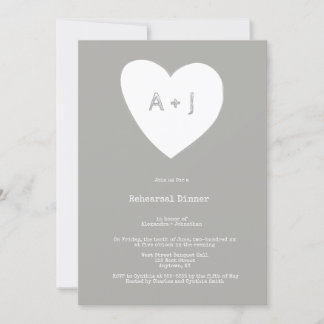 Modern heart monogram rehearsal dinner invitations