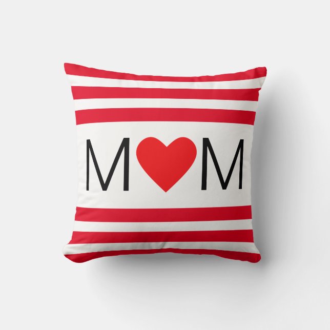 Modern Heart Mum on Red & White Striped Cushion (Front)