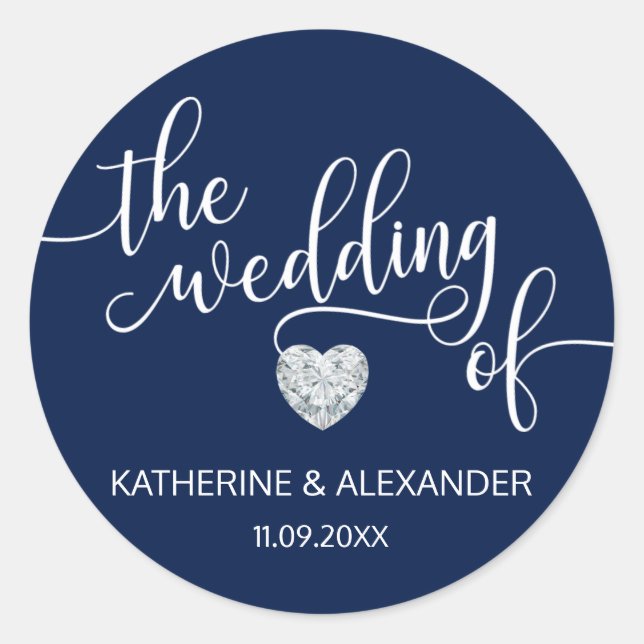 Modern Heart Navy Blue White THE WEDDING OF Seals (Front)