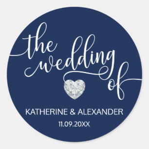 Modern Heart Navy Blue White THE WEDDING OF Seals