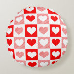 Modern Heart Pattern Round Pillow<br><div class="desc">Celebrate love with this stunning round throw pillow, featuring a vibrant geometric pattern of interlocking red and pink hearts. This charming cushion is the perfect blend of modern minimalism and romantic flair, designed to add a warm pop of color to your bedroom, living room, or nursery. Its unique circular silhouette...</div>