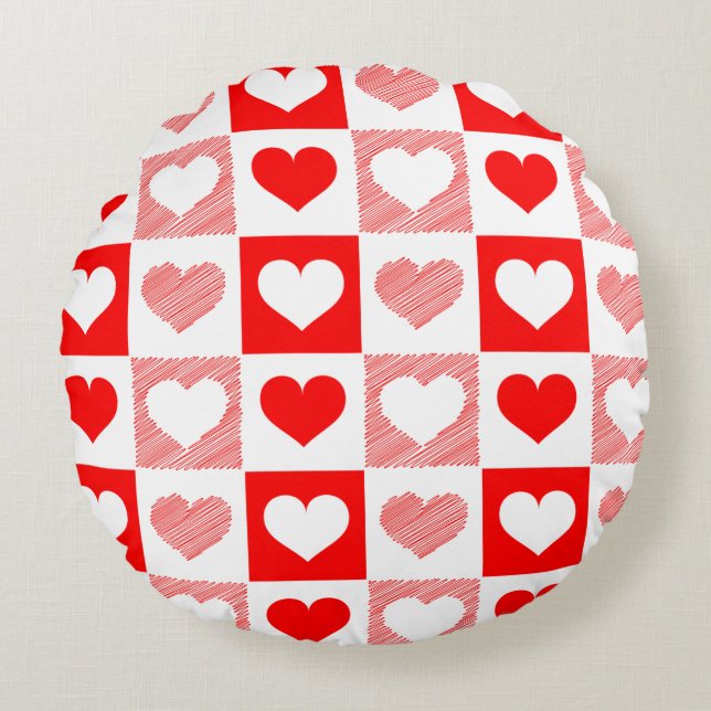 Modern Heart Pattern Round Pillow (Front)