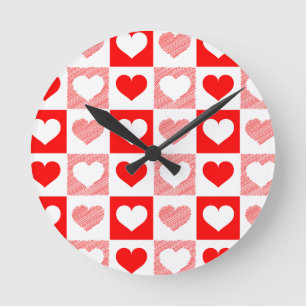 Modern Heart Pattern Wall Clock - Red and Pink