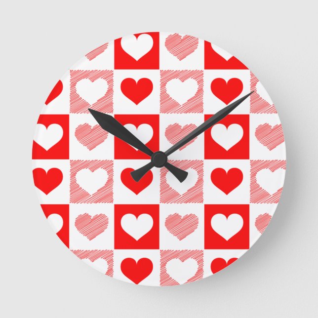 Modern Heart Pattern Wall Clock - Red and Pink (Front)