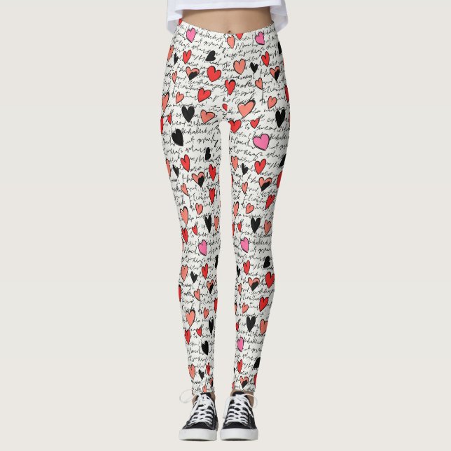 Modern Heart Pattern with Script Background (10) Leggings (Front)