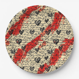 Modern Heart Pattern with Script Background (10) Paper Plate