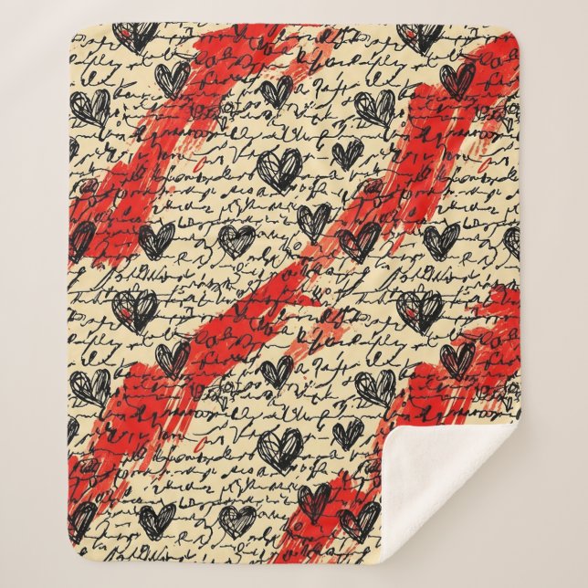 Modern Heart Pattern with Script Background (10) Sherpa Blanket (Front)
