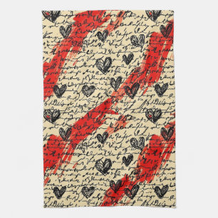 Modern Heart Pattern with Script Background (10) Tea Towel