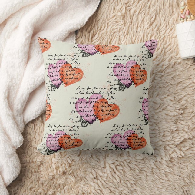 Modern Heart Pattern with Script Background (12) Cushion (Blanket)