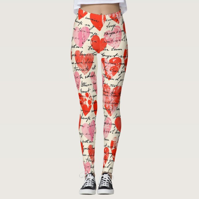Modern Heart Pattern with Script Background (12) Leggings (Front)
