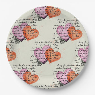 Modern Heart Pattern with Script Background (12) Paper Plate