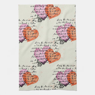 Modern Heart Pattern with Script Background (12) Tea Towel