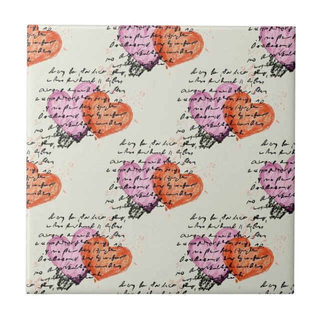 Modern Heart Pattern with Script Background (12) Tile (Front)