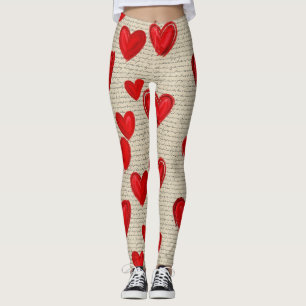 Modern Heart Pattern with Script Background (13) Leggings