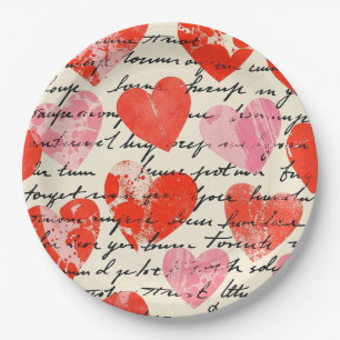 Modern Heart Pattern with Script Background (13) Paper Plate