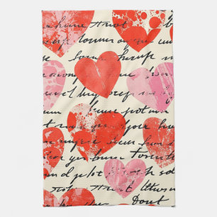 Modern Heart Pattern with Script Background (13) Tea Towel