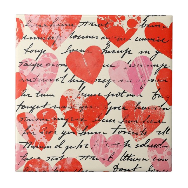 Modern Heart Pattern with Script Background (13) Tile (Front)