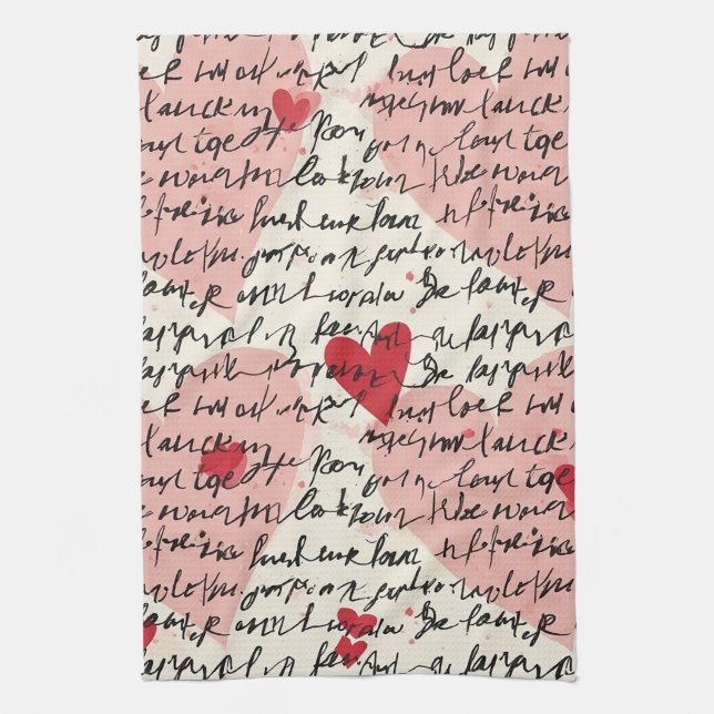 Modern Heart Pattern with Script Background (14) Tea Towel (Vertical)