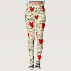 Modern Heart Pattern with Script Background (15) Leggings