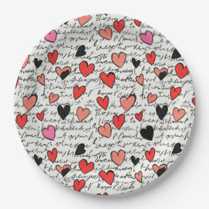 Modern Heart Pattern with Script Background (15) Paper Plate