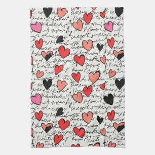 Modern Heart Pattern with Script Background (15) Tea Towel