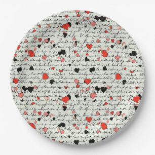 Modern Heart Pattern with Script Background (16) Paper Plate