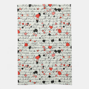 Modern Heart Pattern with Script Background (16) Tea Towel