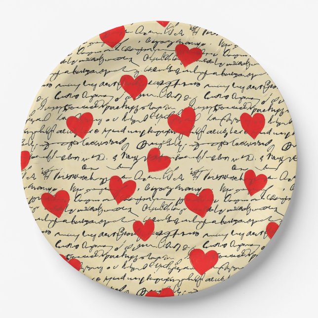 Modern Heart Pattern with Script Background (17) Paper Plate (Front)