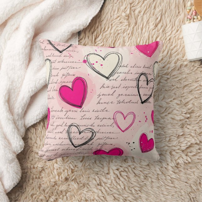 Modern Heart Pattern with Script Background (18) Cushion (Blanket)