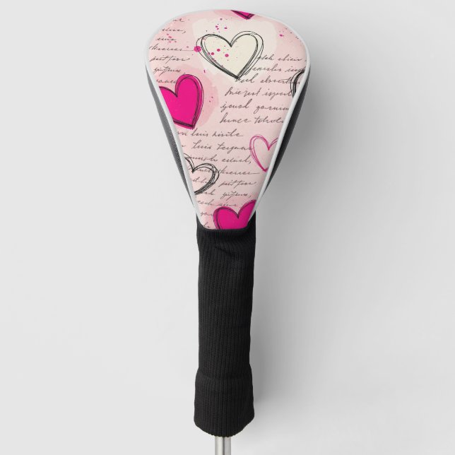 Modern Heart Pattern with Script Background (18) Golf Head Cover (Front)