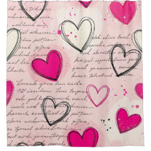Modern Heart Pattern with Script Background (18) Shower Curtain