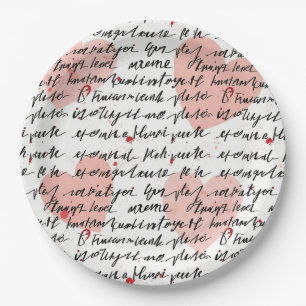 Modern Heart Pattern with Script Background (19) Paper Plate