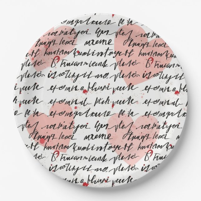 Modern Heart Pattern with Script Background (19) Paper Plate (Front)